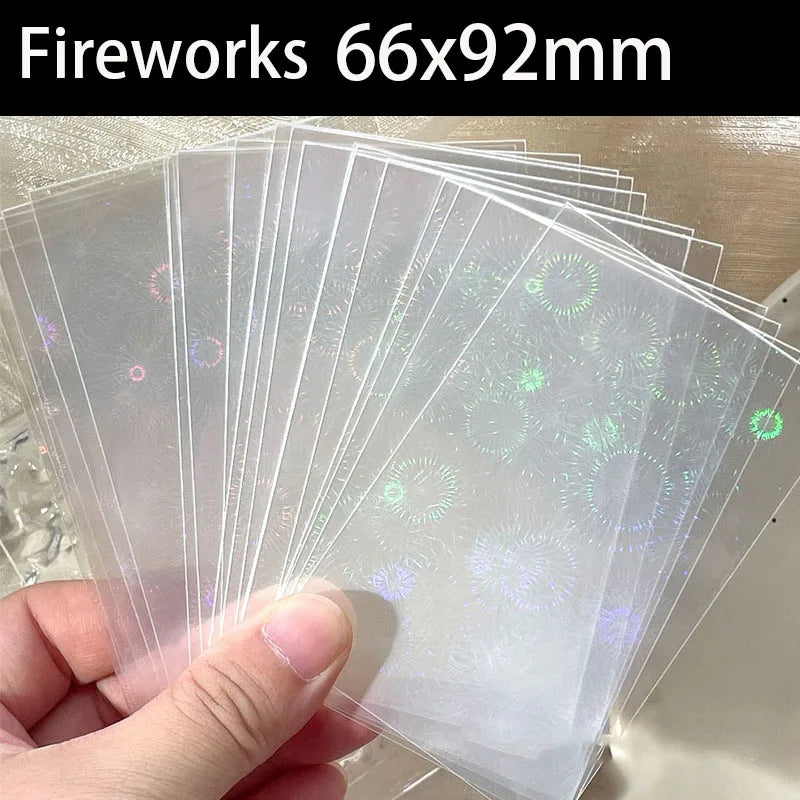 50PCS Laser Heart fireworks butterfly Flashing Holographic Transparent Clear Card Film Sleeves Super Idol Photo Protector Cover