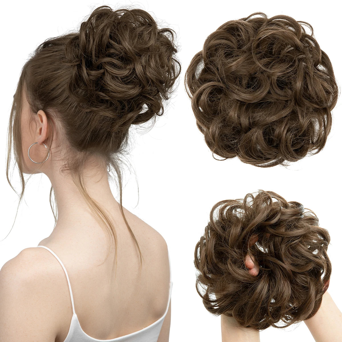 Synthetic Messy Updo Chignon Premium Big Curly Elastic Hair Scrunchies Hairpieces Donut Updo Blonde Brown Hair Pieces For Women