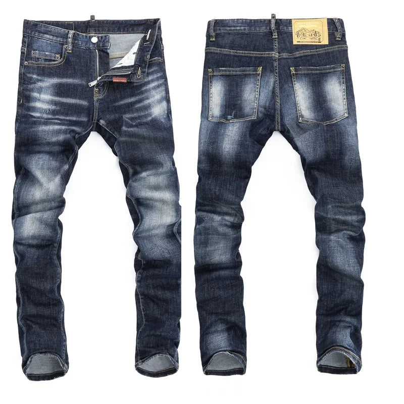 European  Fashion Brand Men Italy Jeans Pants Design Cool Top Jeans Men Slim Jeans Denim Trousers Blue Hole Pants Jeans for Men