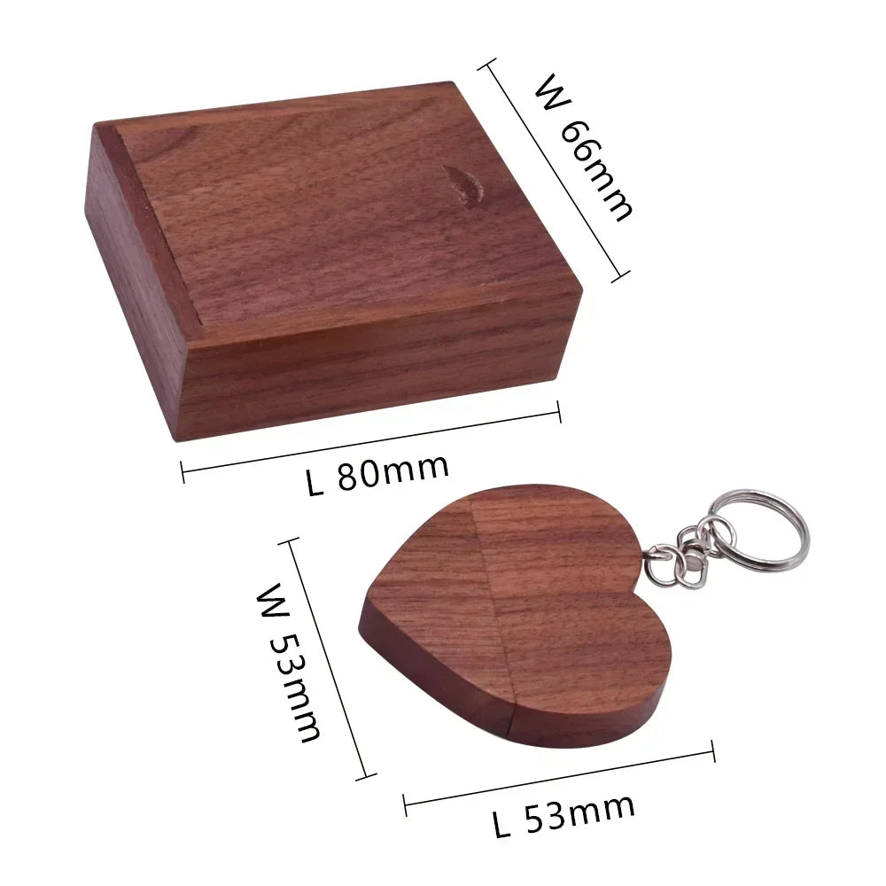 10pcs/lot Free Logo maple Wooden Heart USB + BOX USB Flash Drive Pendrive 64GB 32GB 16GB 8GB U Disk Photography Wedding Gifts
