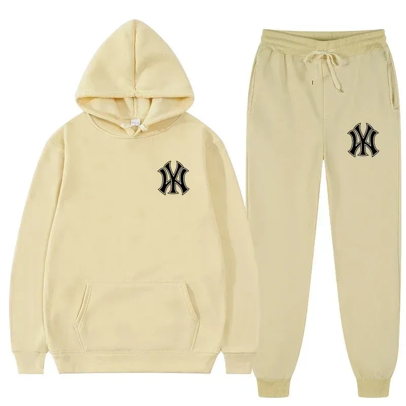 Men's running and fitness fashion casual sportswear set for autumn and winter hooded sweatshirt  jogging pants two-piece set