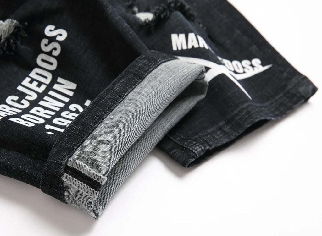 Men Summer White Ripped Denim Shorts Male Holes Short Jeans New Fashion Streetwear Stretch Jeans Shorts Pants Srtaight Fit Jeans