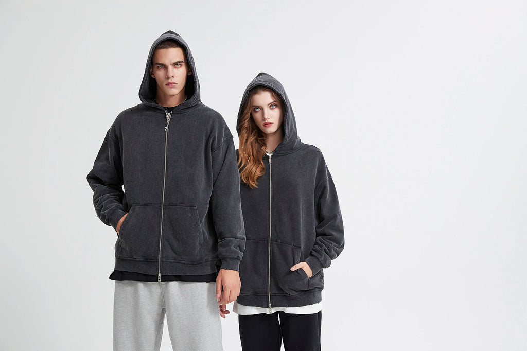 100% Cotton Men's Clothing Vintage Black Acid Wash Hoodies Men Women Oversized Hip Hop Sweatshirts Casual Pullover Y2K Clothes