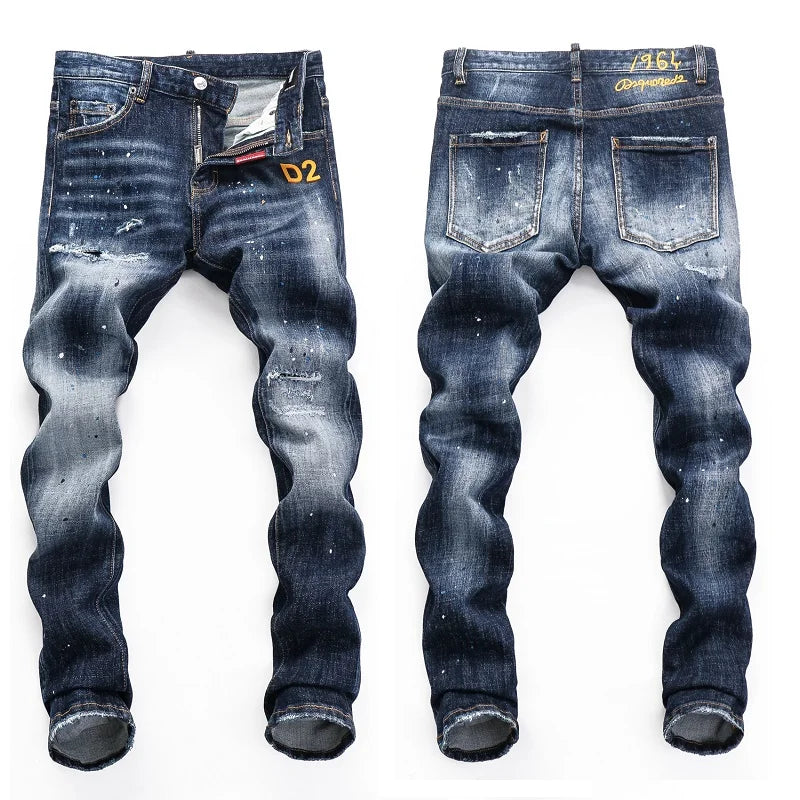 European  Fashion Brand Men Italy Jeans Pants Design Cool Top Jeans Men Slim Jeans Denim Trousers Blue Hole Pants Jeans for Men