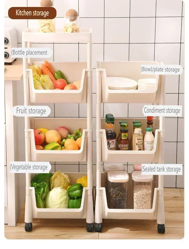 Trolley Bookshelf Kitchen Storage Rack KitchenCornerNarrow Slit StorageCabinetBathroom Living Small Multi-layer Simple Bookshelf