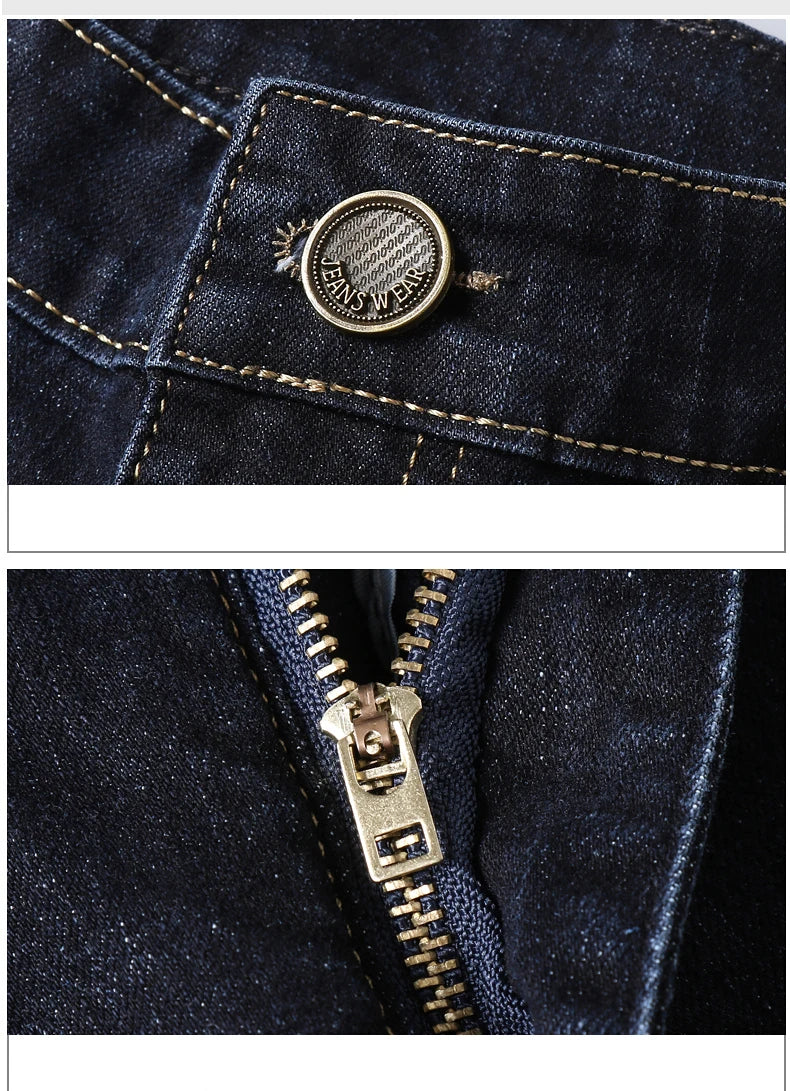 New Men's Fashion  Business Casual Stretch Slim Jeans Classic Trousers Denim Pants Male Black Blue