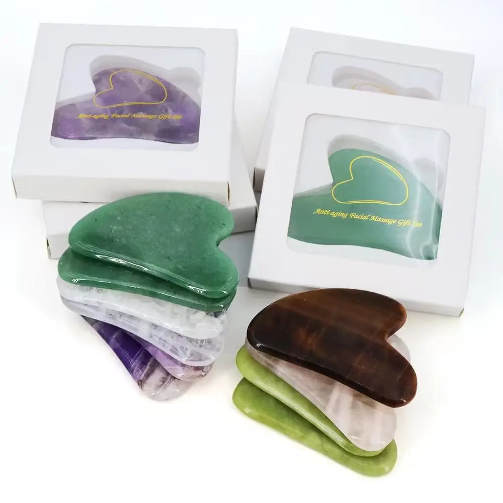 Natural Stone Gua Sha Scrapers (Rose Quartz/Amethyst/Jade) - Face Neck Back Body Massage Tools