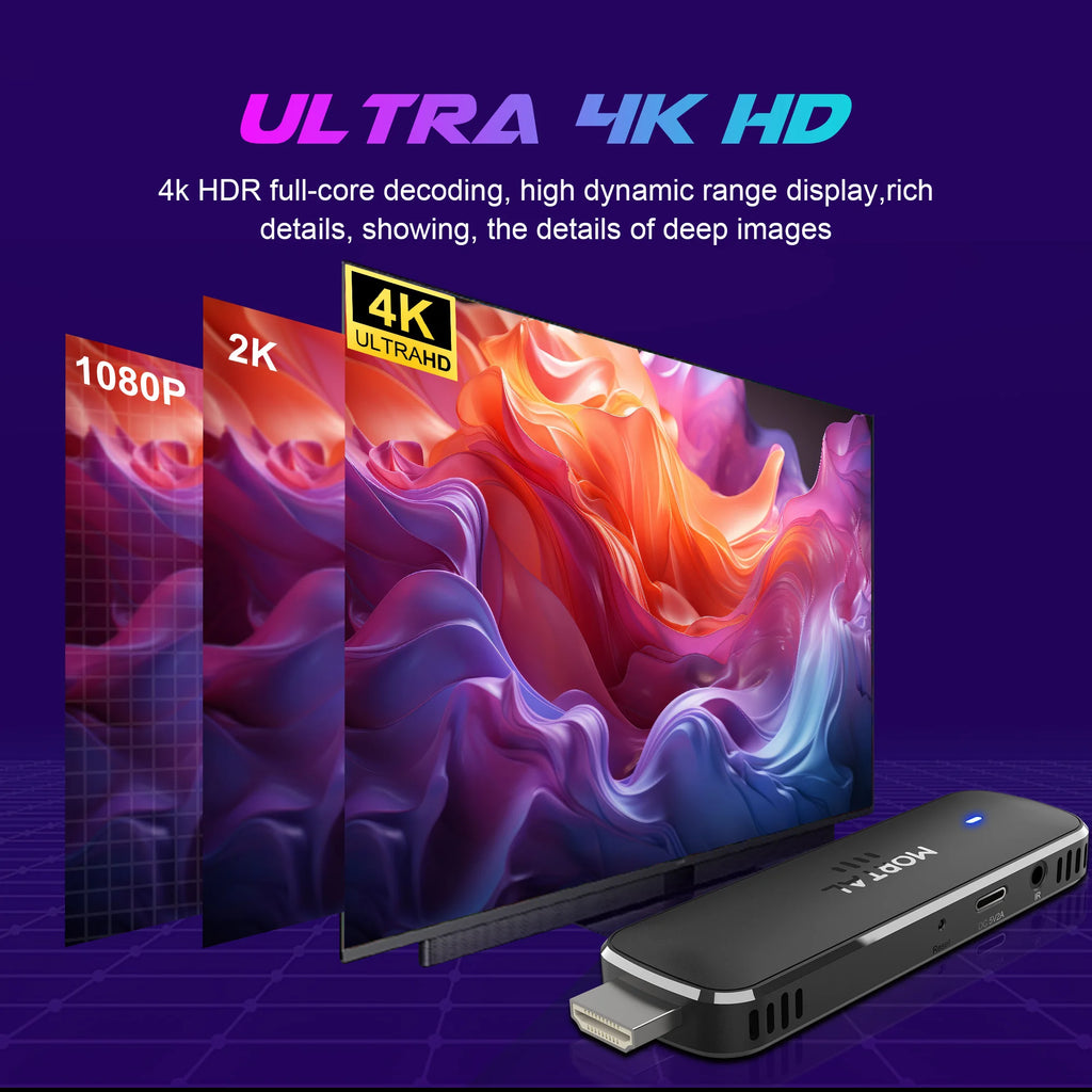 Mortal Wi-Fi 6 Streaming Stick Q8 Ultra 4K HDR Android14 AllwinnerH313 with Voice Remote Netflix Youtube Free Live TV