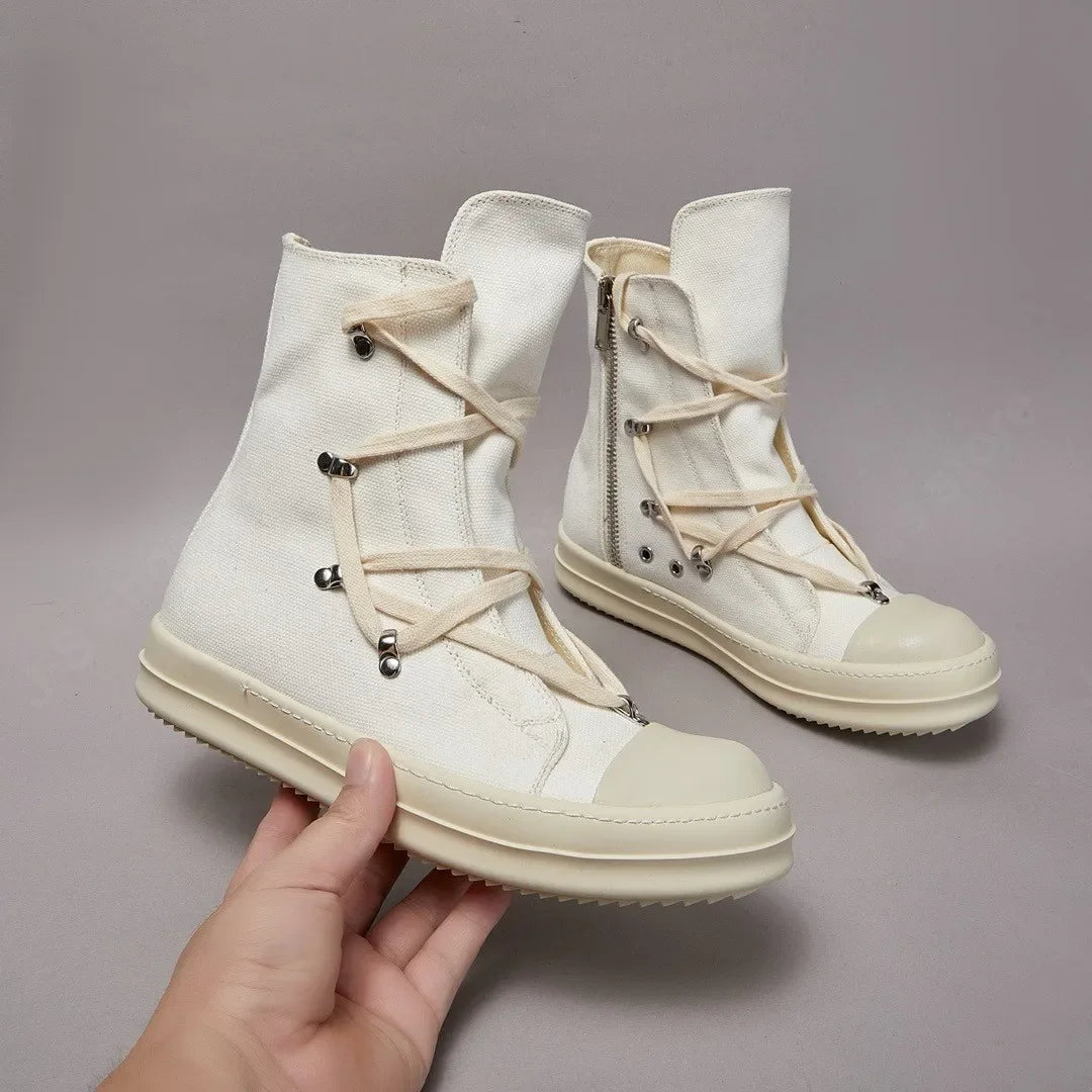 Ro Classic Designer Ro Black Canvas Boot High Top Shoe Men Casual Shoes  Luxury ZIP Women Sneaker Thick-Sole Ankle Boots