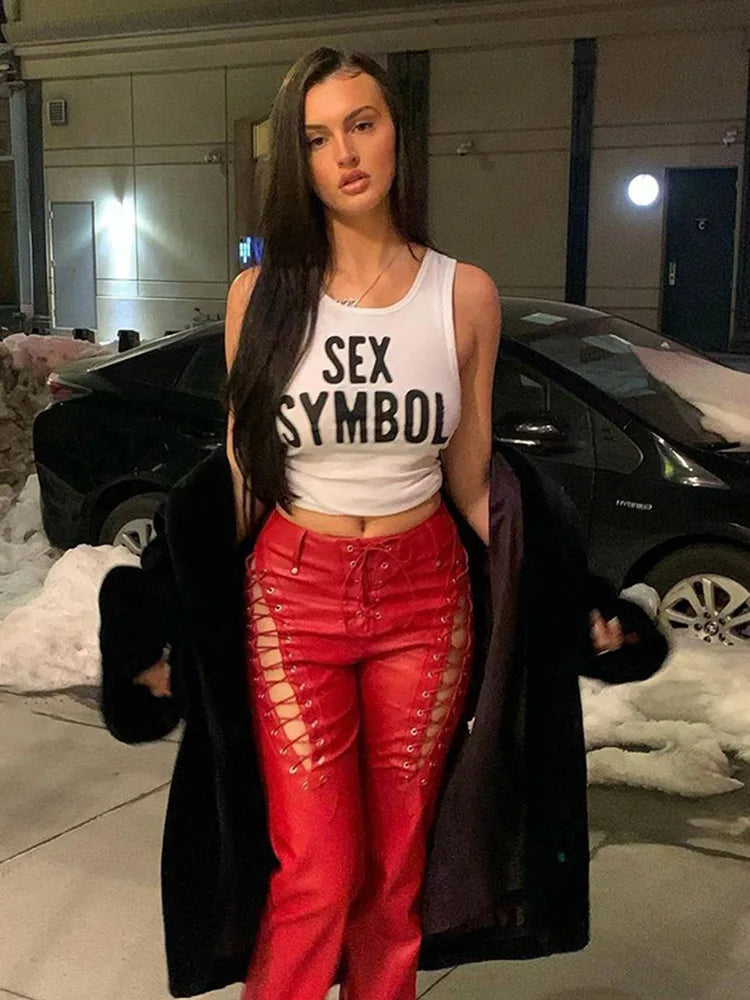 Y2K Aesthetics Letter Print Baby Crop Tops 2000s Streetwear Patchwork O-neck Short Sleeve Summer Women's Tank Tops