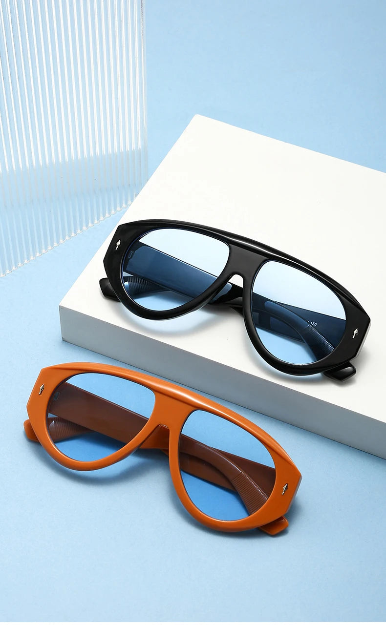 SO&EI Retro Pilot Women Sunglasses Fashion Blue Green Shades UV400 Men Rivets Punk Outdoor Sun Glasses