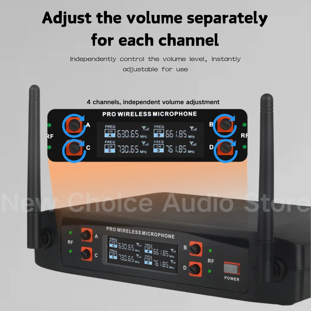 Wireless Microphone Handheld 4 Channel UHF Fixed Frequency Dynamic Microphone For Karaoke Wedding Party Band Church Performance