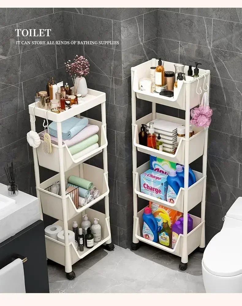 Trolley Bookshelf Kitchen Storage Rack KitchenCornerNarrow Slit StorageCabinetBathroom Living Small Multi-layer Simple Bookshelf