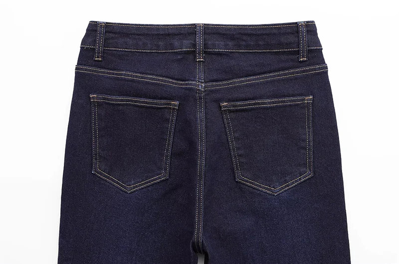 Women's Jeans Basic All-Match Slimming Denim Pants Fashion Metal Button High Waist Flared Pant High End Sense Casual Trousers