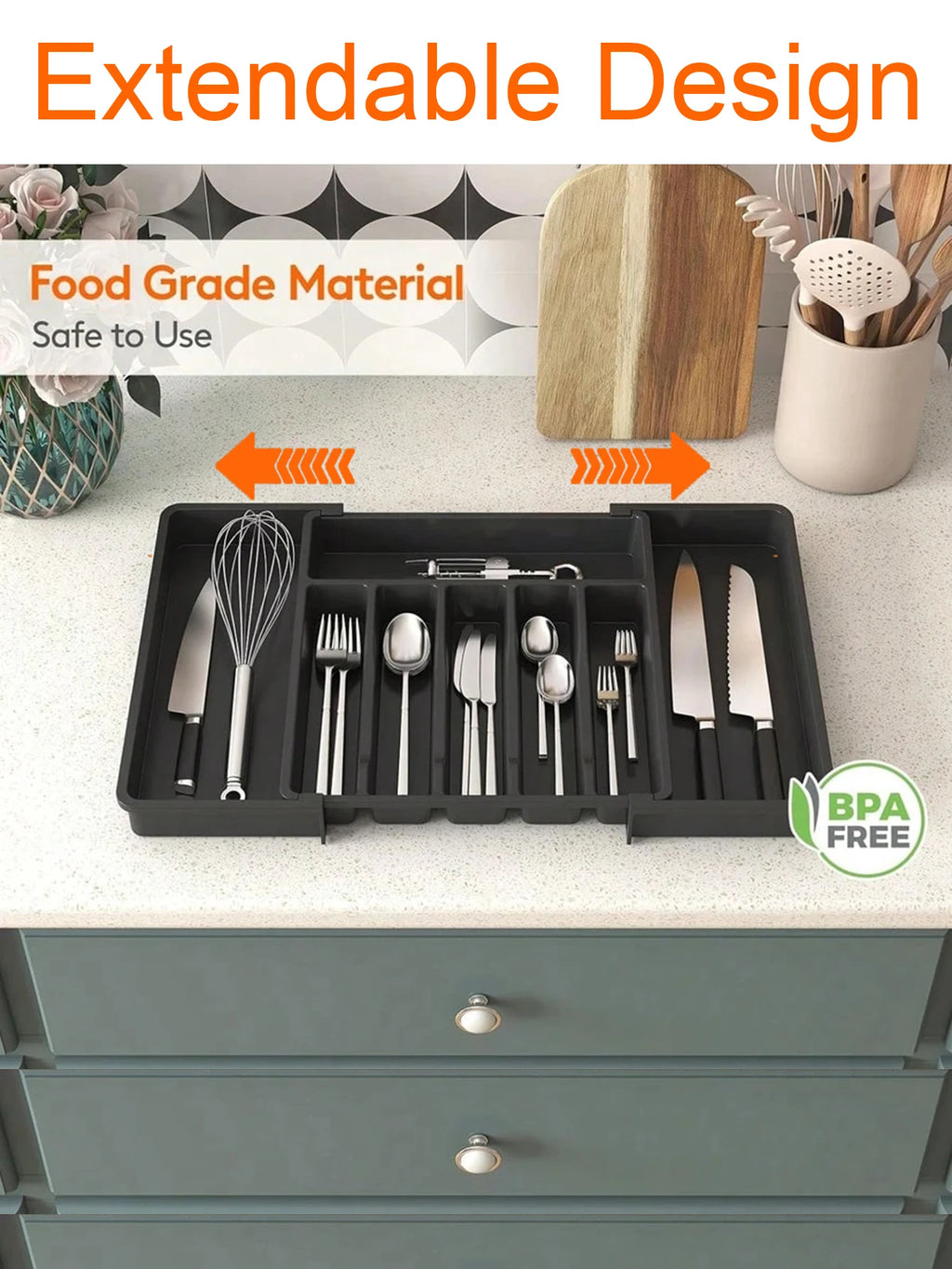 Expandable Kitchen Drawer Organizer - Adjustable Retractable Cutlery Storage Box with Dividers for Utensils, Home Organization
