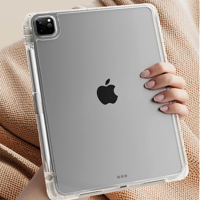 For iPad Pro 11 Case with Pen Slot Acrylic HD Transparent Hard Bottom Soft Side Detachable Cover Pro 12.9 10th 9th Air 11 2026