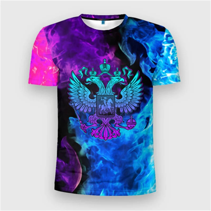 Fashion Russia Flag Badge T-shirt For Men's Clothing Short Sleeve T Shirts 3d Print Cool Pattern Street Trend Man Pride Tee Top
