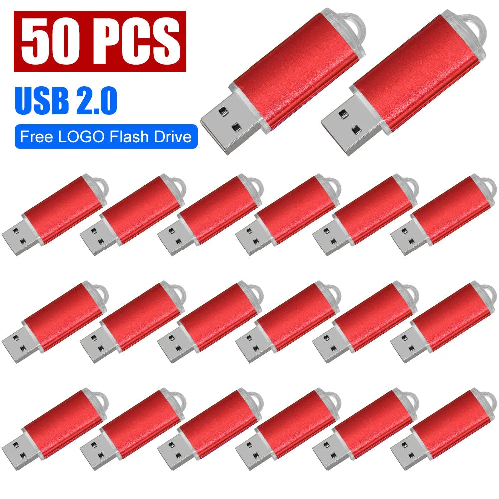 50/PCS LOT USB 2.0 Flash Drive 128GB Colorful Memory Stick 64GB Wedding Gift Pen Drive 32G 16G Pendrive Free Custom Logo