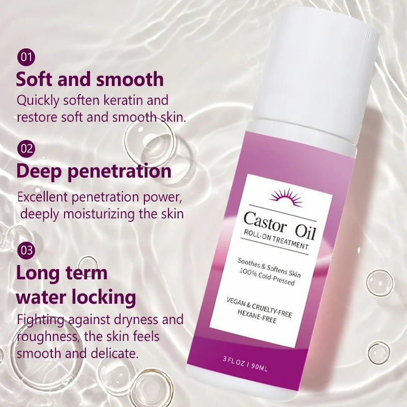 Castor Oil Roll-on For Hair & Skin Moisturizing Treatment Dry Skin, Hair Growth Frizz Control Lightens Fine Lines Nourishes Body