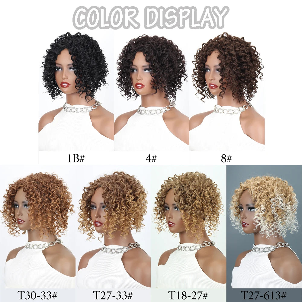 Synthetic Short Afro Curly Hair Toppers Brown Blonde Mixed Color Hair Toupee Hair Piece For Women and Men Increase Hair Volume