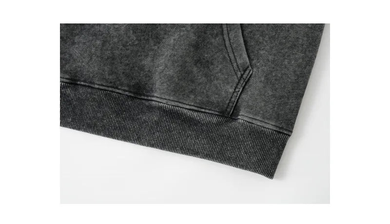 New Washed Retro Distressed Pure Cotton Hoodie for Men and Women, Solid Color Pullover, Fashionable Casual Hooded Sweatshirt