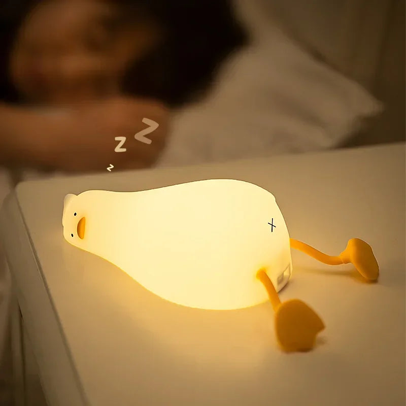 Cute Duck Silicone LED Night Light Rechargeable Touch Sensor Patting Sleeping Lamp For Bedroom Desktop Decor Kids Birthday Gift