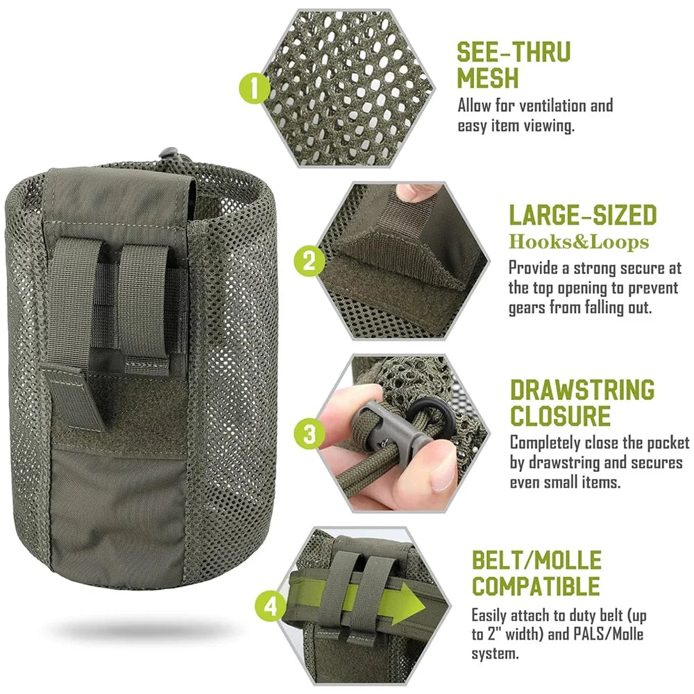 Tactical Style Roll-Up Mesh Utility Pouch, Lightweight Foldable Storage Pocket for Outdoor & EDC Use