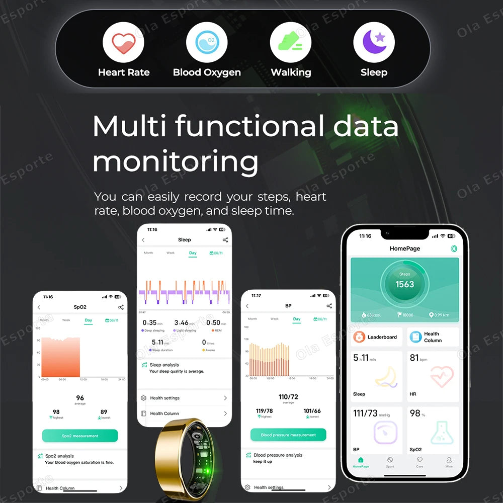 Smart Ring Bluetooth Call Heart Rate Blood Pressure Monitor Men Womenes Smartring 5ATM Waterproof Health Multi Sports Ring 2025