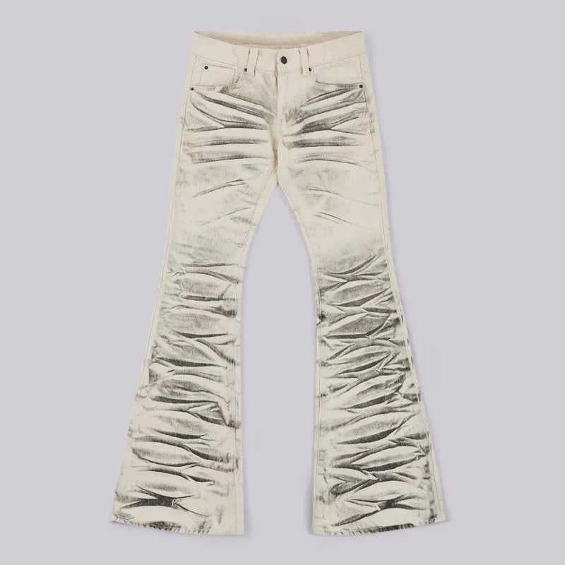 Y2K Arctic White Drift Flared Trumpet Jeans Retro Washed High Street Hip Hop Wide Leg Pants Gothic Slim Fit Unisex Trumpet Jeans