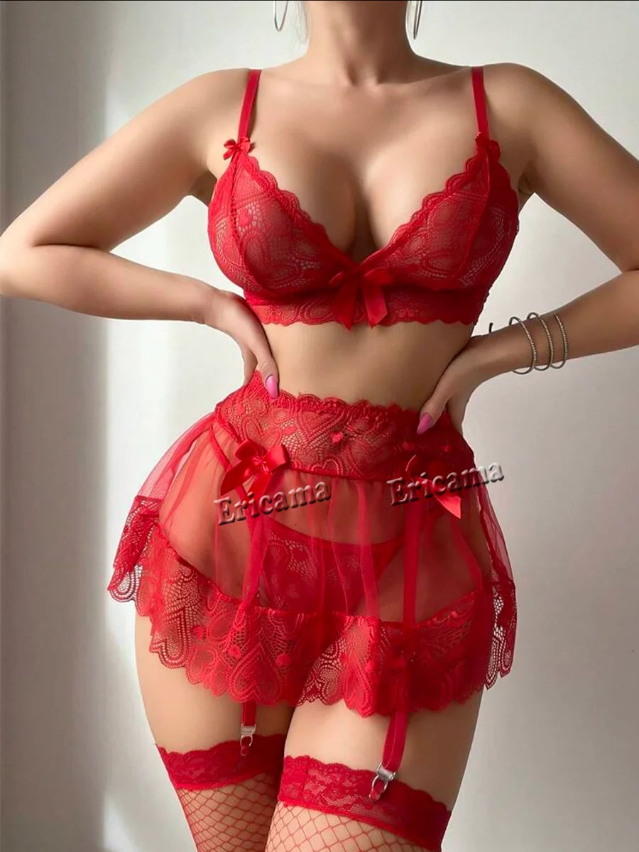 Women's Lingerie Set — Bra, Panty & Suspender Outfit