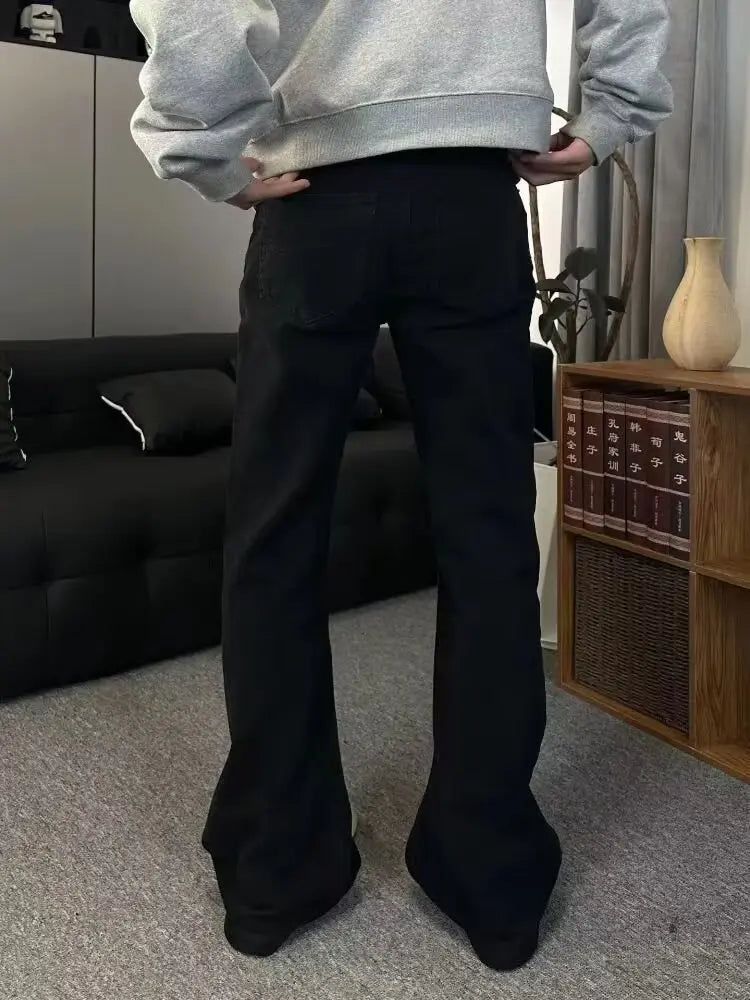 Korean Style Streetwear Slim-Fit Cleanfit Flared Jeans for Men Simple Trendy Vibe Casual Long Pants