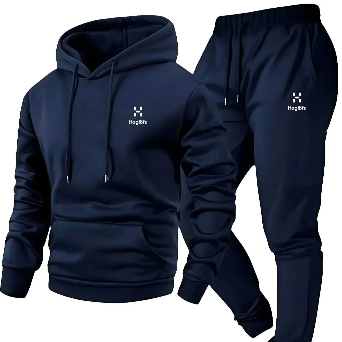 Men's autumn and winter casual two-piece hooded sweatshirt, long pants with pockets, suit, regular outdoor style