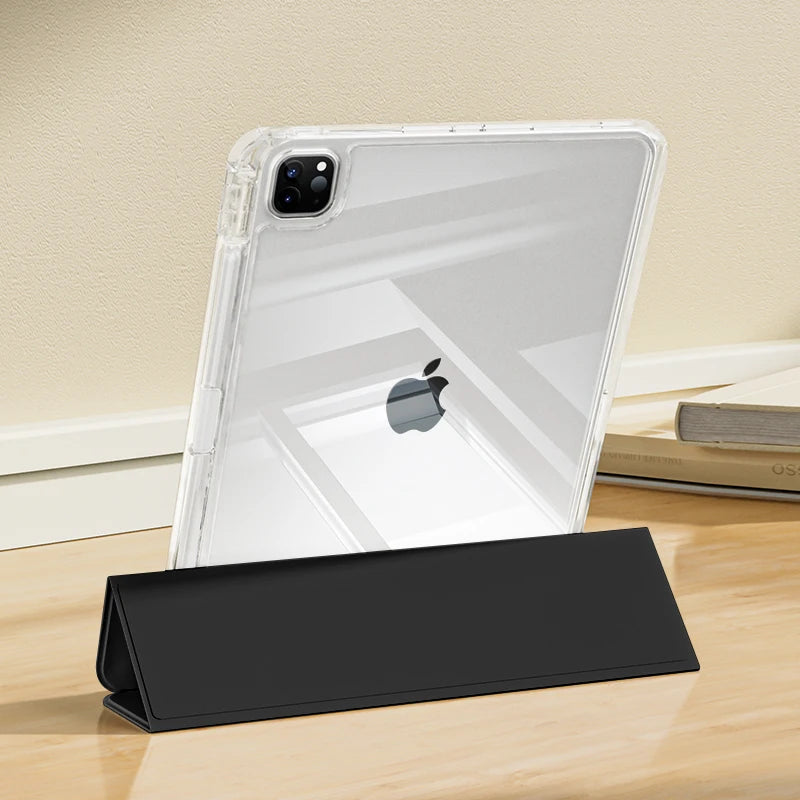 For iPad Pro 11 Case with Pen Slot Acrylic HD Transparent Hard Bottom Soft Side Detachable Cover Pro 12.9 10th 9th Air 11 2026
