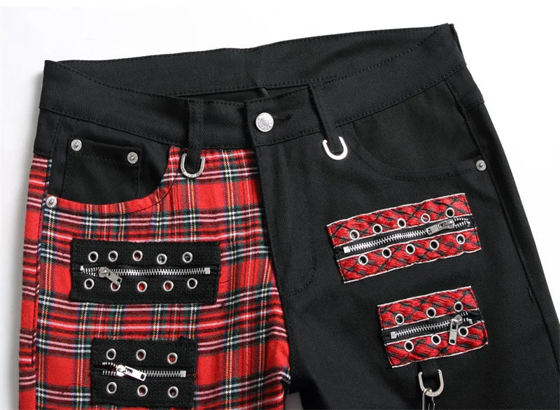 Jeans Men New Suspender Color Blocking Slim Fit Hip-hop Personality Funny Design for Men's Denim