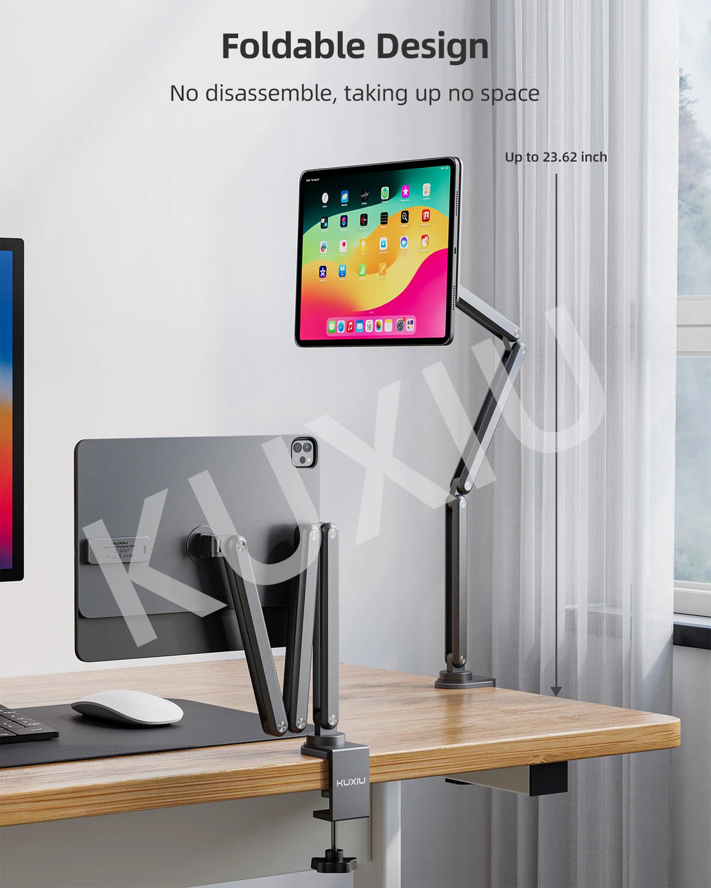 KUXIU Aluminum Alloy Foldable  Magnetic Charger Holder For iPad Pro 11/13 inch M4 (2024),  360 Adjustable Tablet Arm Stand