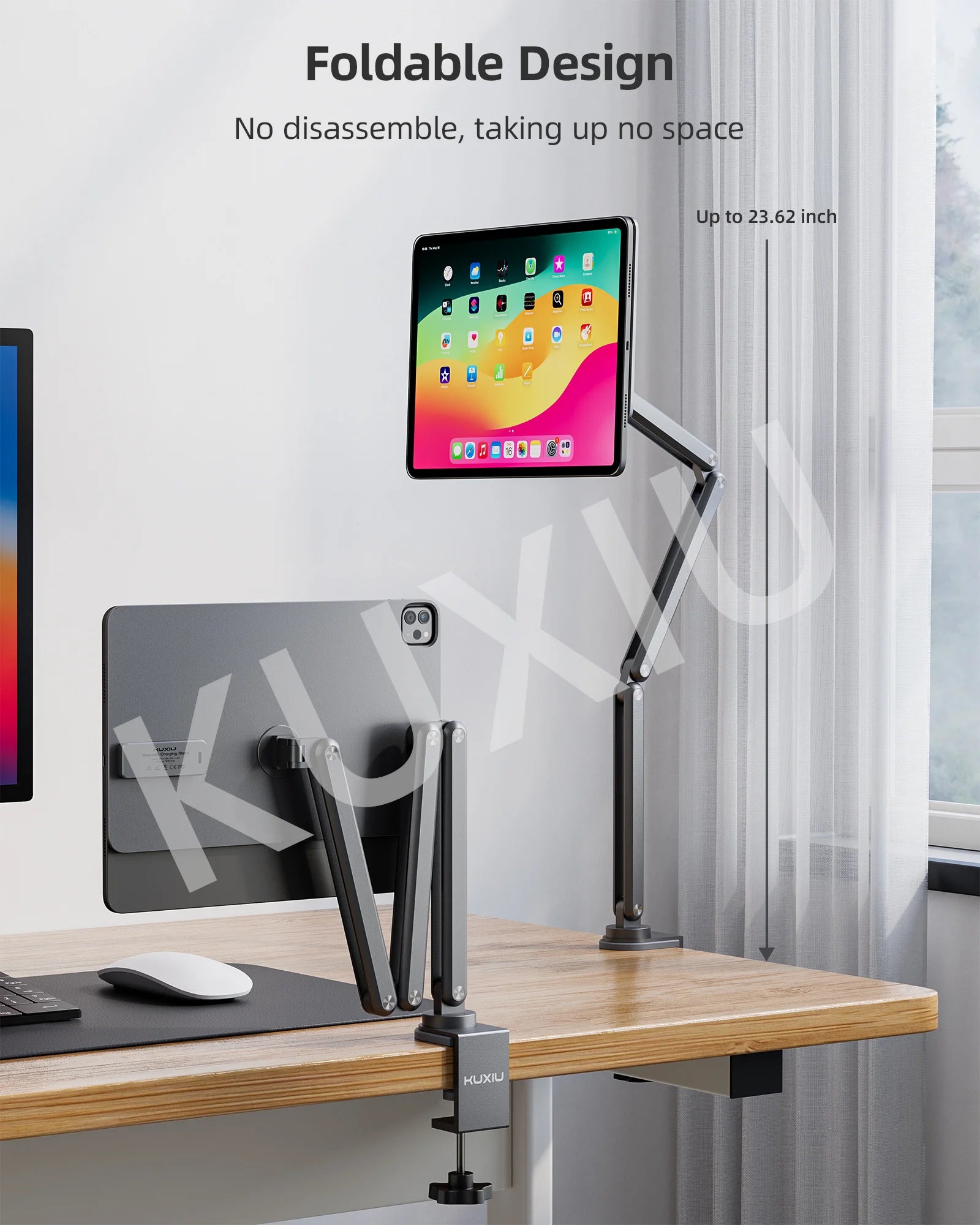 KUXIU Aluminum Alloy Foldable  Magnetic Charger Holder For iPad Pro 11/13 inch M4 (2024),  360 Adjustable Tablet Arm Stand