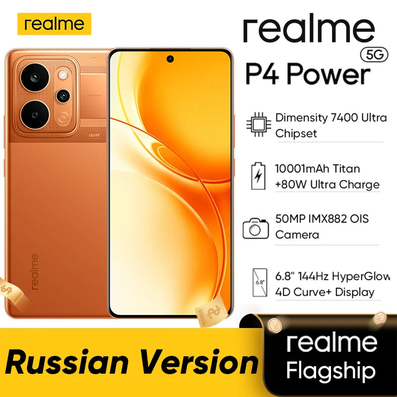 [New Launch] realme P4 Power 5G Smartphone 10001mAh Battery 80W Charge Dimensity 7400 Ultra Chipset 6.8" 144Hz Curved Display