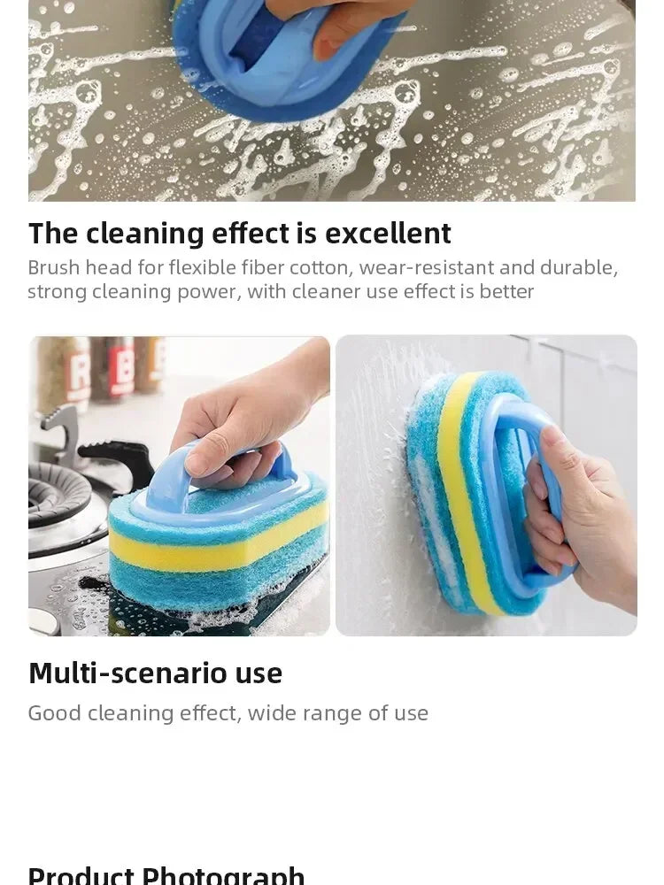 Cleaning Brush with Handle Kitchen Sponge Wipe Thickening Bathroom Tile Cleaning Sponge Household Stain Removal Clean Tools