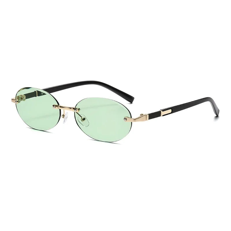 Personalized Oval Frame Sunglasses Women Men Retro Metal High-end Sun Glasses Luxuy Frameless Trimming Traveling UV400 Eyewear