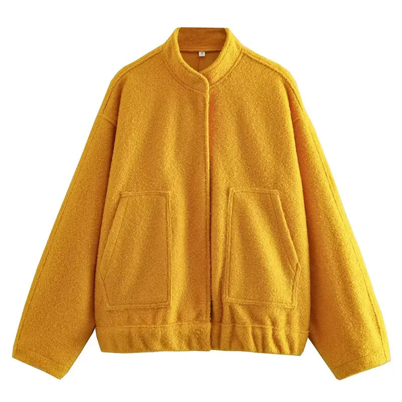 HH Women's Elegant Solid Coat Button Long Sleeve Pocket Bomber 4-Color Jacket Female Spring Casual Loose Streetwear Coats