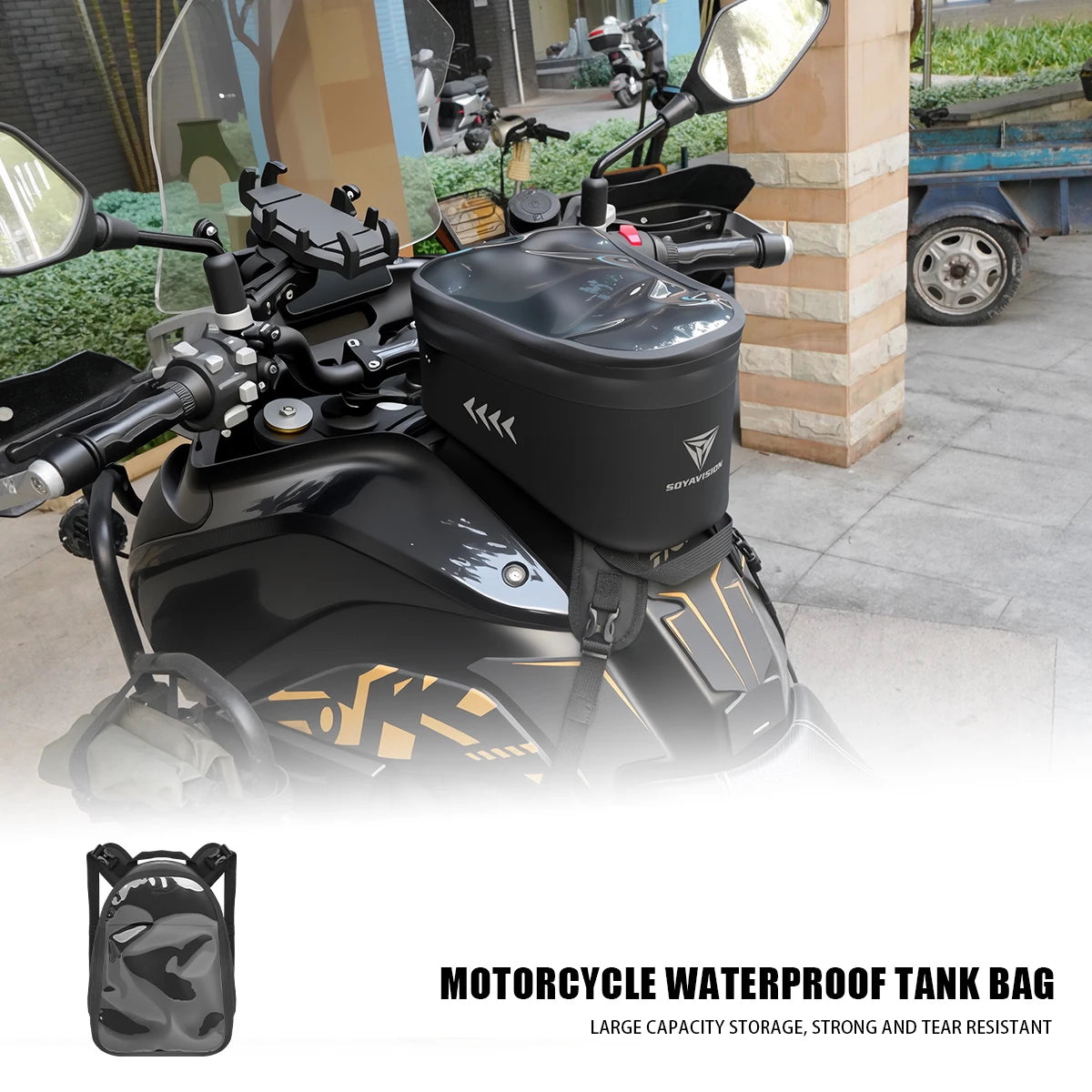 Motorcycle Tank Bag PVC Waterproof Adventure Storage Tank Bags with Straps Touch Screen Universal for Motorbike Off-road Bag