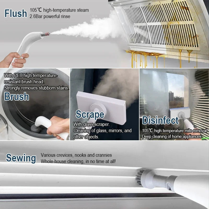 1200W Handheld Steam Cleaner High Temperature Pressurized with Brush Heads for Car Kitchen, Oven, Washer Furniture Cleaning