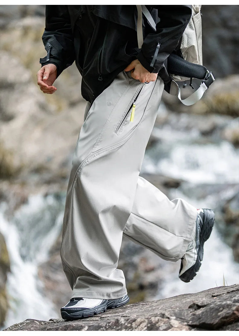 Streetwear Cargo Pants - Waterproof Windproof Fabric with Drawstring Elastic Waist｜Fall 2025 Loose Fit