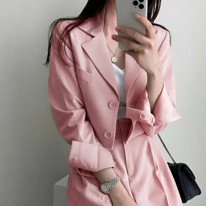 Suit Coat 2 Piece Set Women Blazer Jacket Straight Pants Ensemble Single Breasted Turn Down Collar Trousers Office Lady Outfits