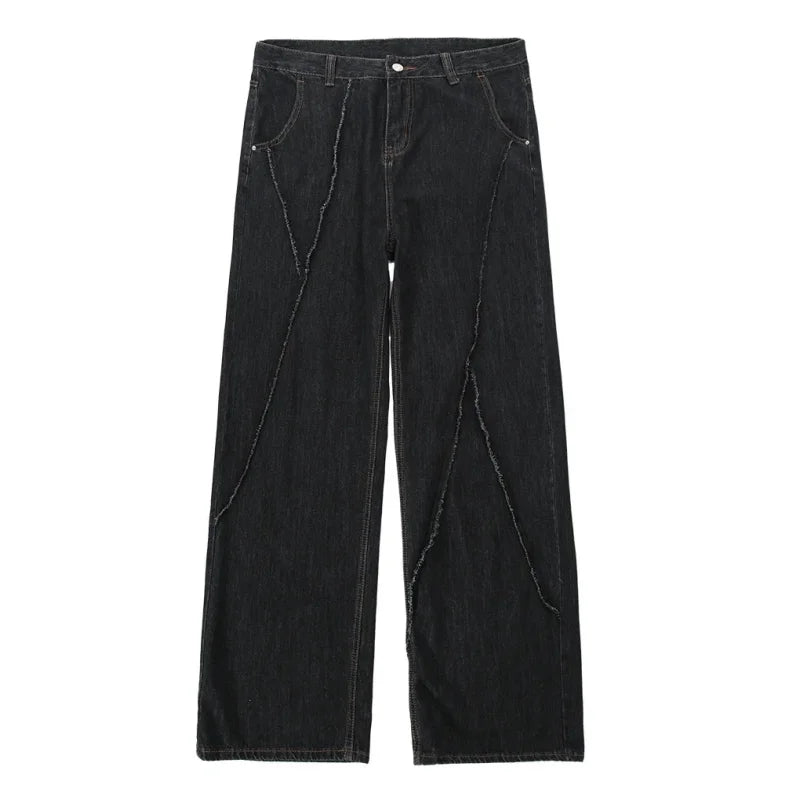 2025 Men HipHop Distressed Jeans Pants Men Ripped Patchwork Denim Pants Male Oversized Loose Casual Streetwear Wide Leg Trousers