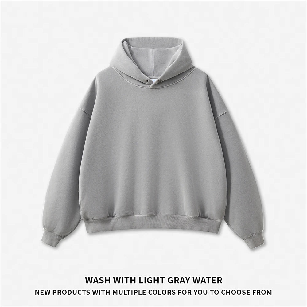 ZODF Vintage 350gsm Man Washed Boxy Fleece Hoodie Unisex Loose Ripped Warm Button Winter Hooded Pullovers Brand Clothing HY0053