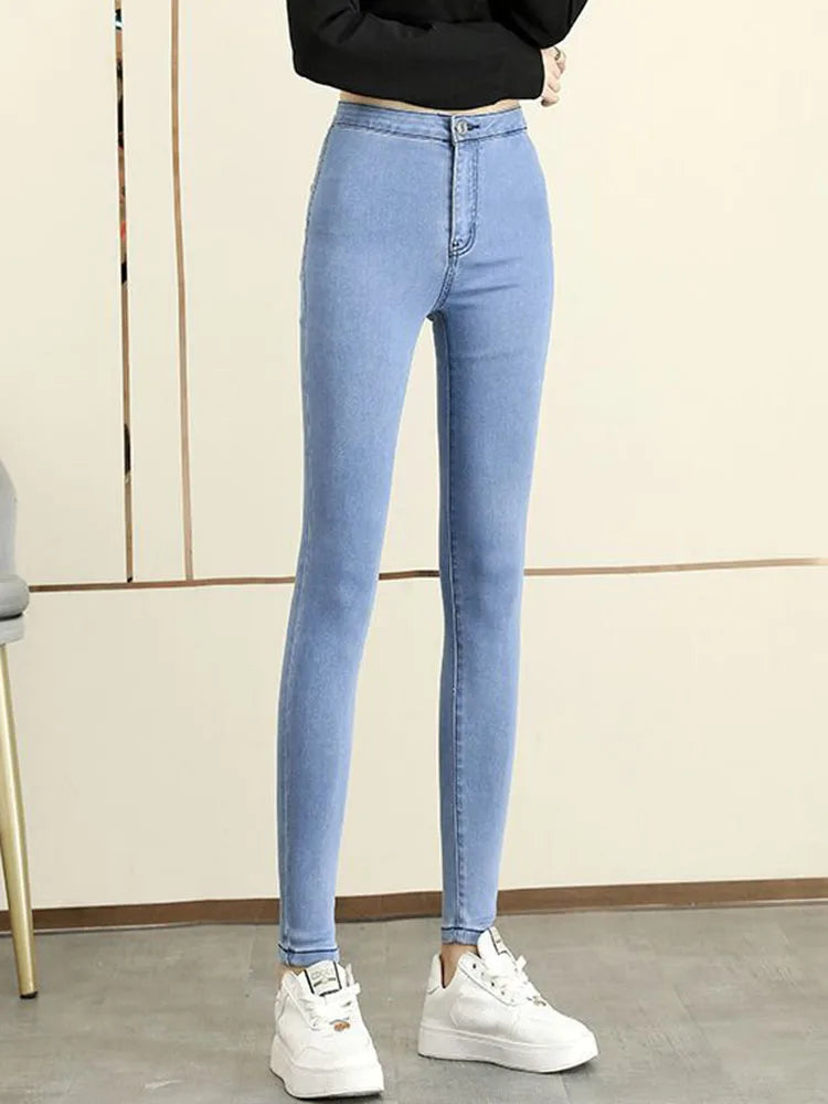 Skinny High Waist Stretch Pencil Jeans Women Casual Vintage Slim Denim Pants Korean Fashion Streetwear Ankle Length Vaqueros New