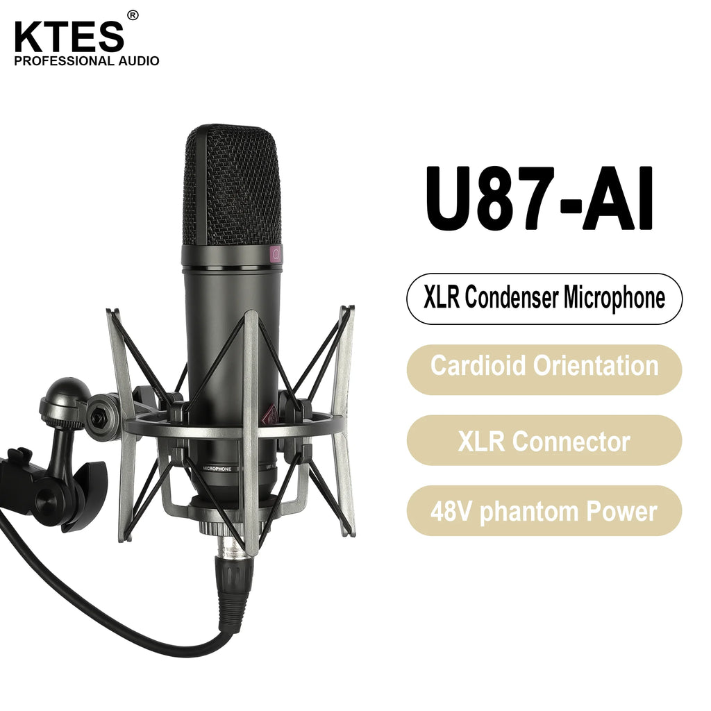 U87 AI Condenser Microphone Large Diaphragm Studio XLR Mic for Vocal Recording Podcast YouTube Live Stream Streaming Voice Over