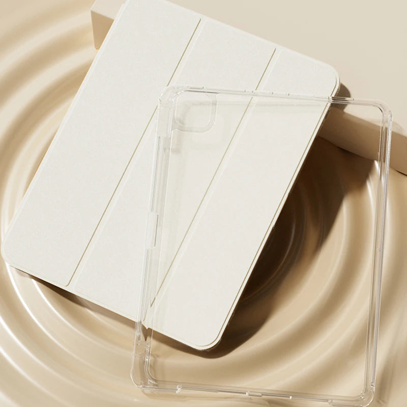 For iPad Pro 11 Case with Pen Slot Acrylic HD Transparent Hard Bottom Soft Side Detachable Cover Pro 12.9 10th 9th Air 11 2026