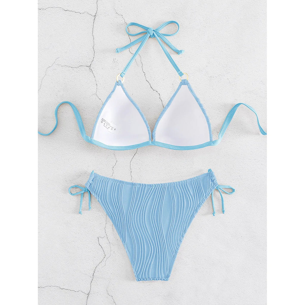 Bikini Set Women Low Waist Sexy Two Piece Swimsuit Women's Solid Color Black Lace-up Push Up Brazilian Bikinis Bathsuit